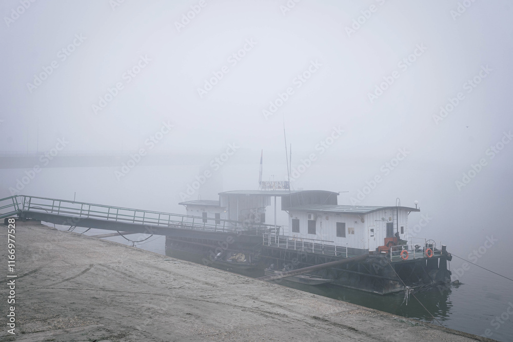 Foggy morning on the coast of Danube Novi Sad Serbia