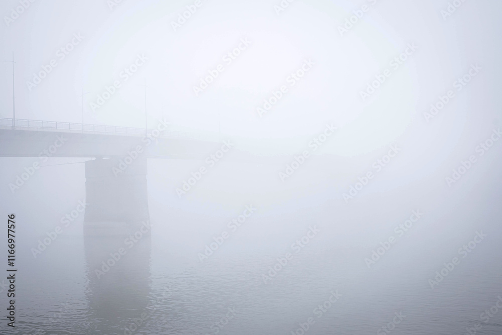 Foggy morning on the coast of Danube Novi Sad Serbia