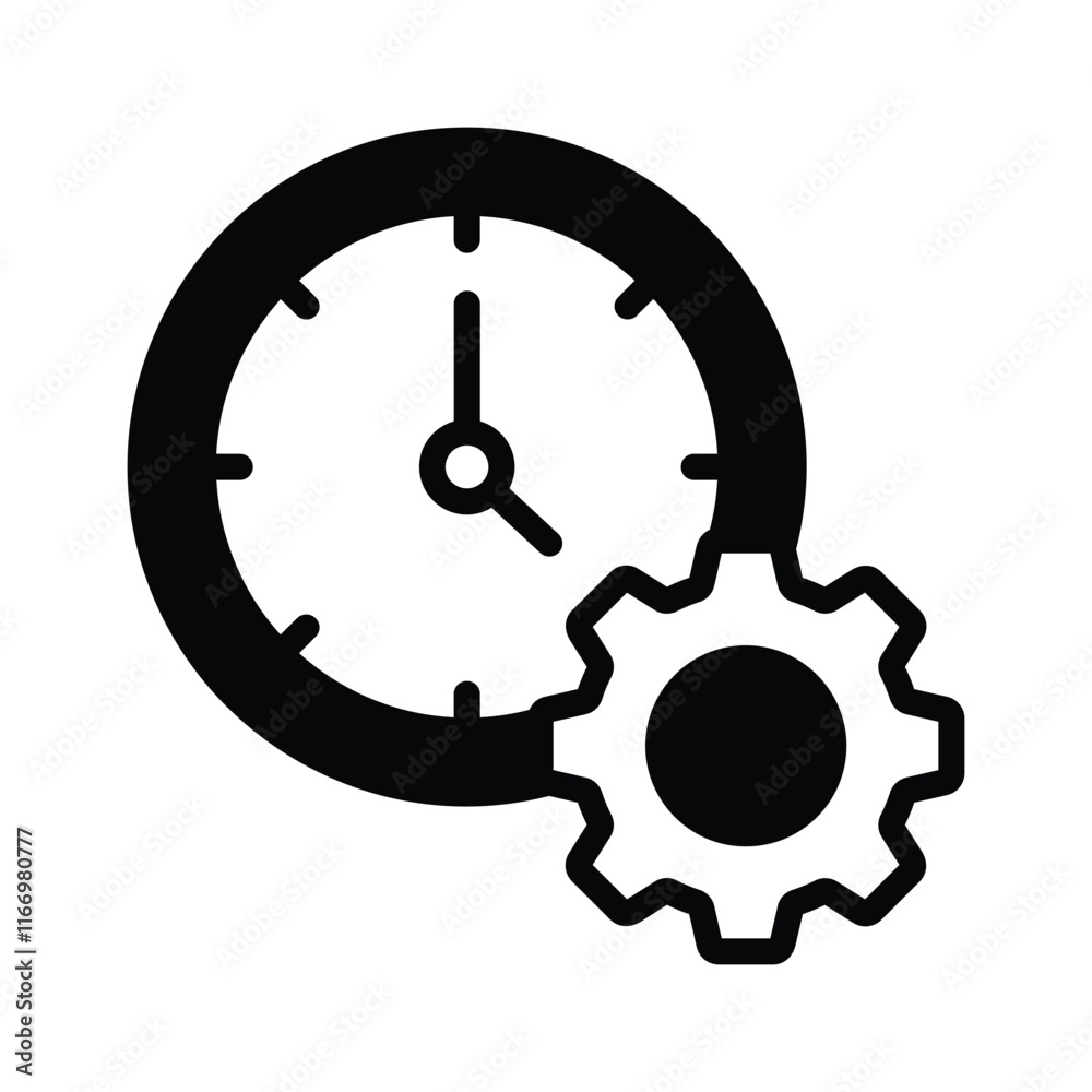 Gear and clock icon symbolizing effective time usage Gear and clock icon symbolizing effective time usage