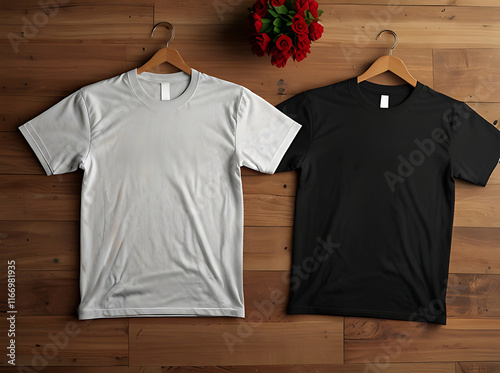 Black and Whaite Blank T-shirt mockup design photo