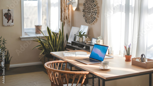 A Perfect Cozy Home Office Setup. photo