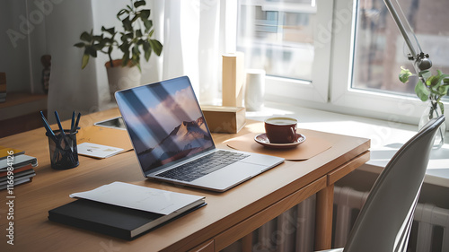 A Perfect Cozy Home Office Setup. photo