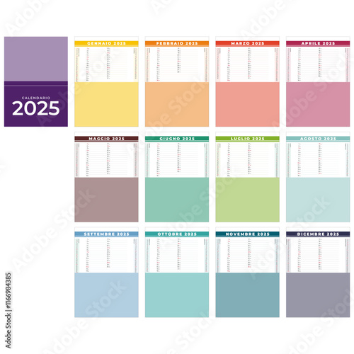 Calendario 2025 Ufficio Template in Italiano, 12 pagine più copertina formato A3 - festività italiane