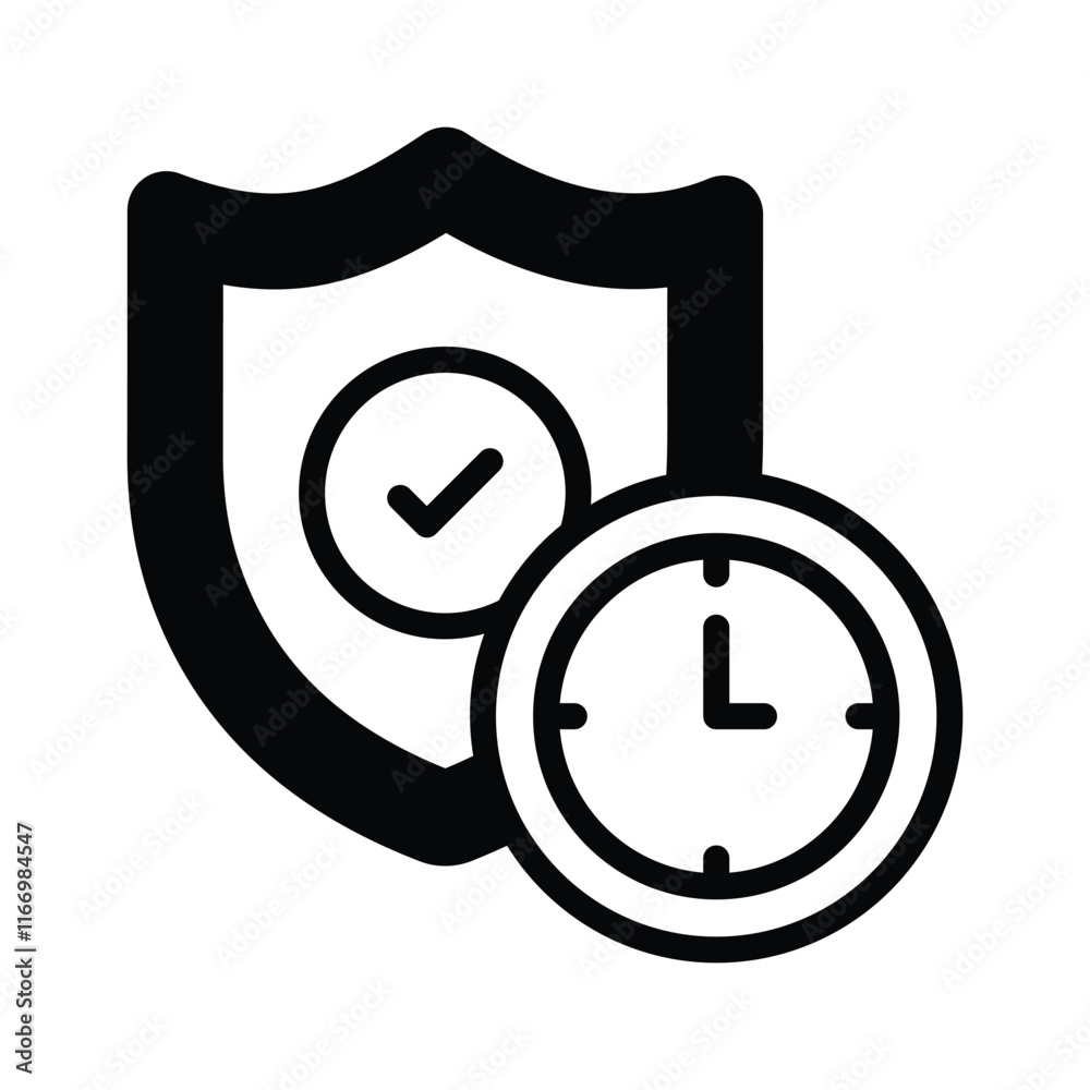 A shield with a clock, conveying a concept of secure time management A shield with a clock, conveying a concept of secure time management