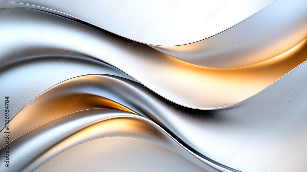 Fototapeta premium Smooth, flowing metallic waves with warm highlights.