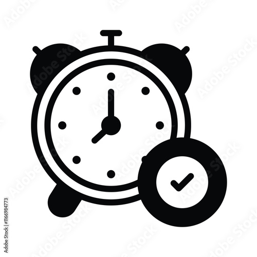 Clock with a tick mark representing checked or active alarms