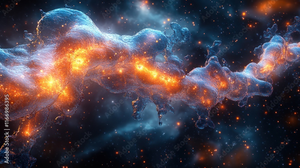 Fototapeta premium Cosmic nebula with glowing structures in space.