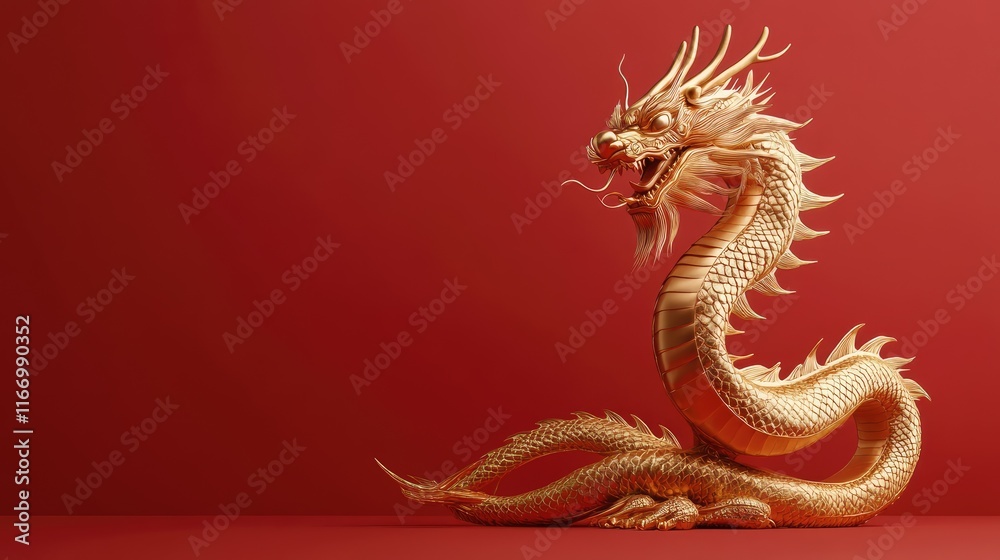 Obraz premium golden chinese dragon on red color background,