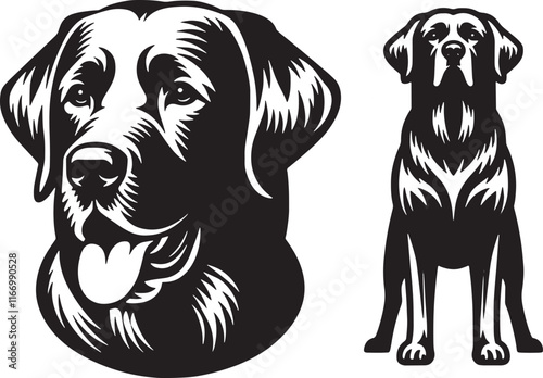 Stylized Labrador Dog Set Vector Illustration Graphic
