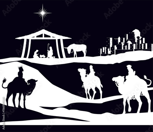 Christmas Nativity Scene Bethlehem Manger Wise Men photo