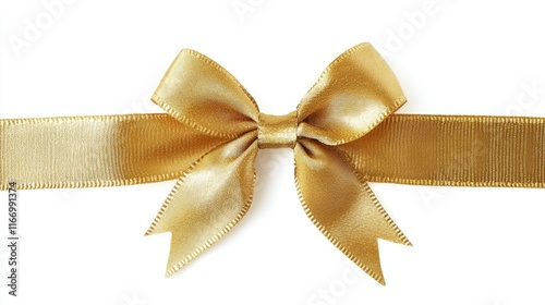 golden ribbon and bow isolated against white background