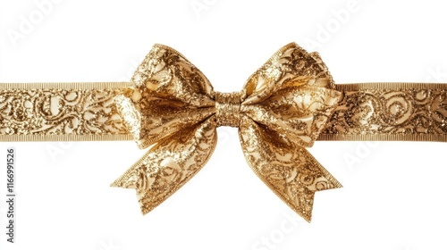 golden ribbon and bow isolated against white background