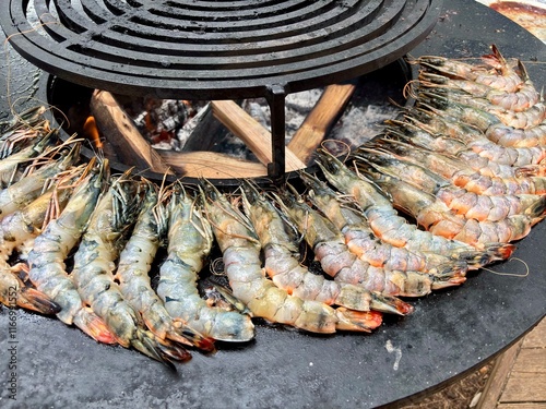 Gambas grillées sur brasero 