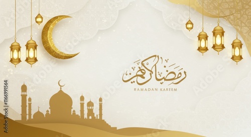 horizontal layout Ramadan banner featuring Islamic architecture photo