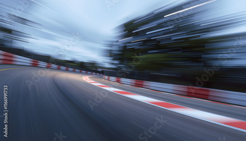 Motion blurred race track, digital art. isolated with white highlights