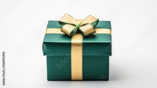 green gift box isolated on white background cutout