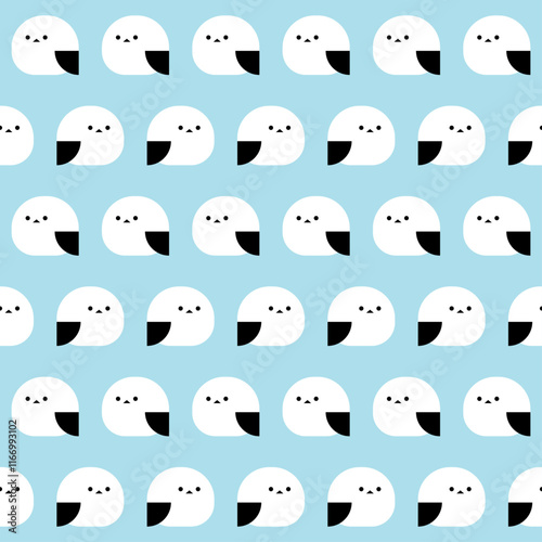 Seamless Shimaenaga Pattern – Cute Japanese Long-tailed Tits on Blue Background