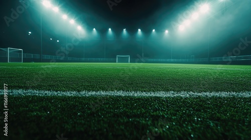 green soccer field under the glow of spotlights, the background of the winners