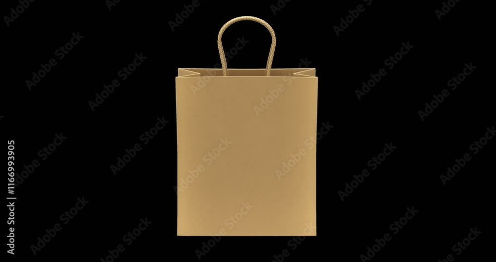 Rotation of shopping paper bag - 3D animation seamlessly loopable isolated on transparent background