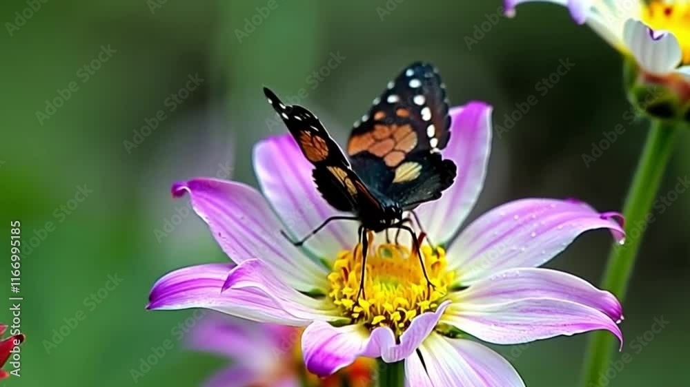 4K Cinematic Trailer of a Black Butterfly Resting on Dew-Kissed Flowers 4K Cinematic Trailer of a Black Butterfly Resting on Dew-Kissed Flowers