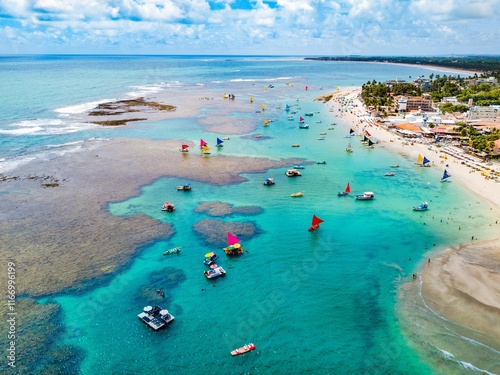 Porto de Galinhas - aerial view of Porto de Galinhas beach and its natural pools at low tide