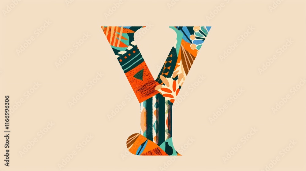 Obraz premium Vibrant African Font Letter Concept with Orange Y and Colorful Pattern