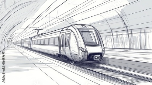 Modern High-Speed Metro Train Sketch Illustration for Urban Transit Design