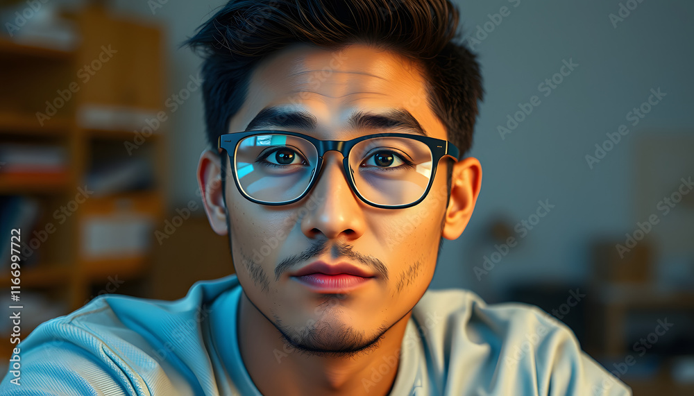 Thoughtful millennial biracial man in eyeglasses stack with hard task, 8k photorealism. isolated with white highlights Thoughtful millennial biracial man in eyeglasses stack with hard task, 8k photorealism. isolated with white highlights