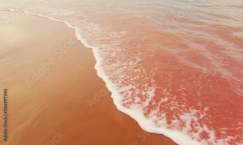 Trailing line of foam on wet sand, forming a gentle curve toward the horizon