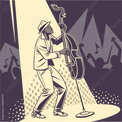 "Jazz Bass Player Performance Vector Art"