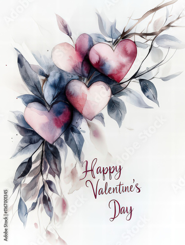 elegant Valentine's Day design, Hearts on watercolor ground with space for text, Valentine's Day Card, Background