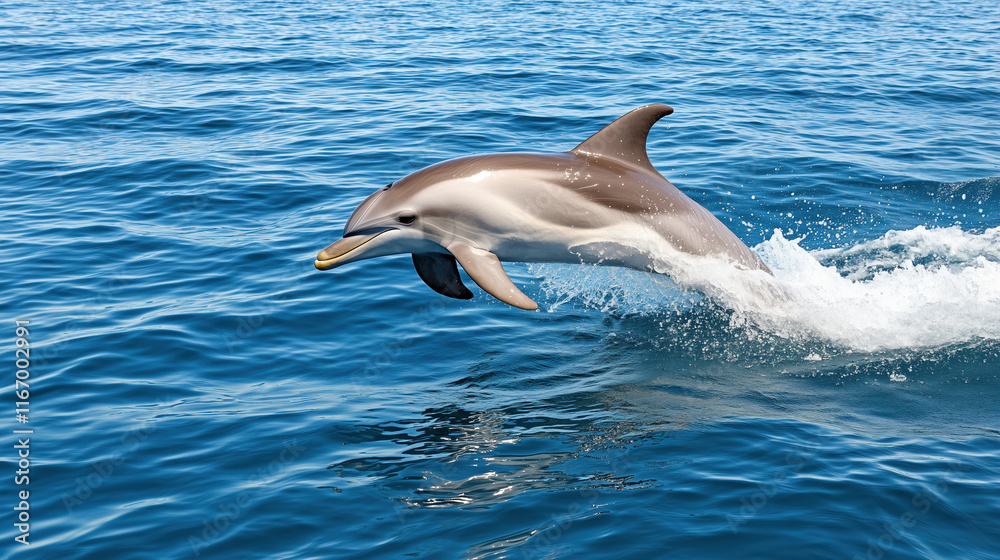 Fototapeta premium playful dolphin leaps gracefully above shimmering ocean waves