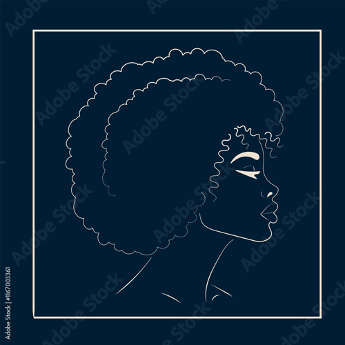 Line Art Portrait of African American Woman with Short Hair and