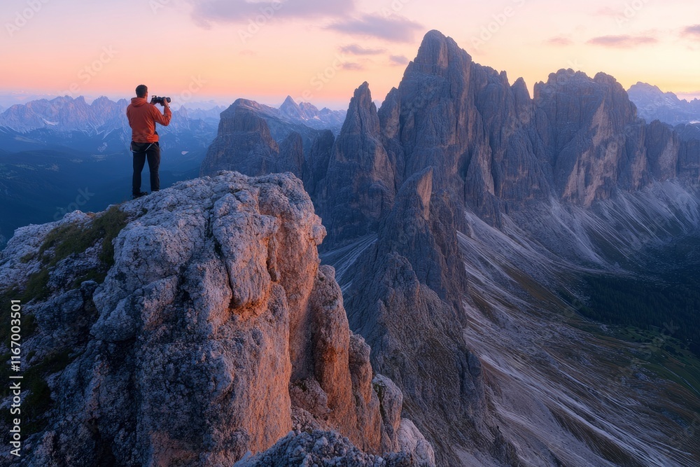 A man standing on top of the mountain, overlooking distant mountains and sky at sunrise with copy space text. Horizontal shot, wide-angle lens, natural lighting, best quality, realistic photo, A man standing on top of the mountain, overlooking distant mountains and sky at sunrise with copy space text. Horizontal shot, wide-angle lens, natural lighting, best quality, realistic photo,