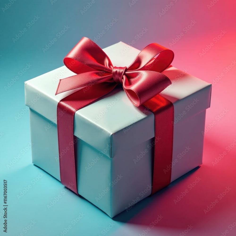 Obraz premium Colorful ribbon bow tied around a Christmas gift box, present, box