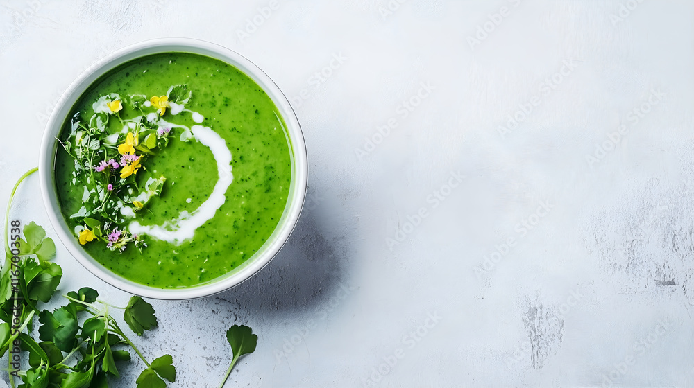 Emerald green watercress soup with creme fraiche Emerald green watercress soup with creme fraiche