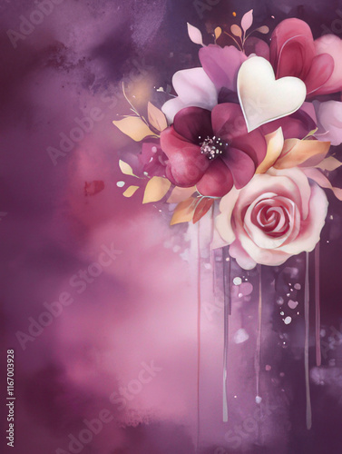 elegant Valentine's Day design, Hearts on watercolor ground with space for text, Valentine's Day Card, Background