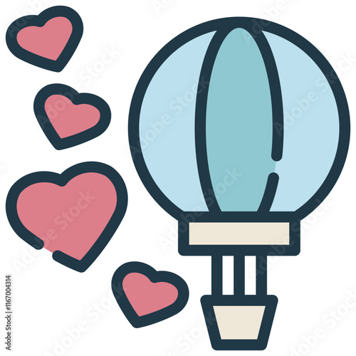hotair balloon heart love flying filled outline icon