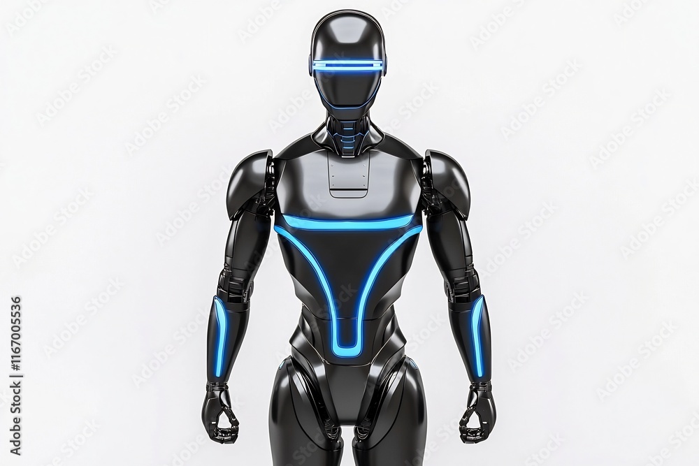 Sleek and Powerful Humanoid Robot in Striking High Contrast Futuristic Photography
