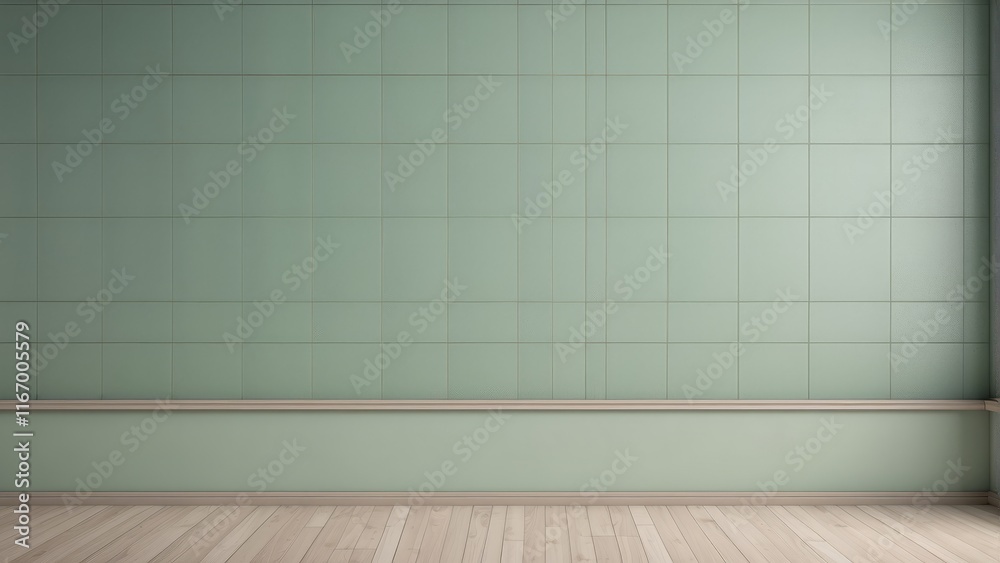 Elegant empty room with tiled wall on green wall color background Elegant empty room with tiled wall on green wall color background