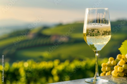 Scenic view of rolling hills covered with prosecco vineyards in picturesque italian landscape photo