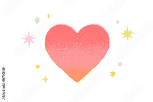 キラキラ光るハートの手描きイラスト素材