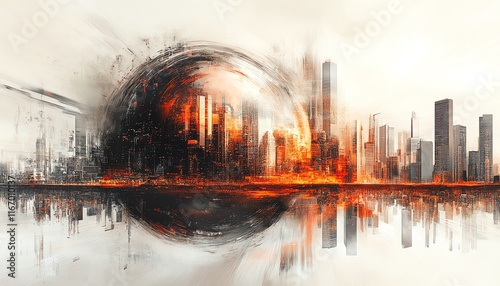Abstract technology background featuring a dynamic globe symbolizing global business  with modern city infrastructure elements  perfect for website headers and techrelated concepts