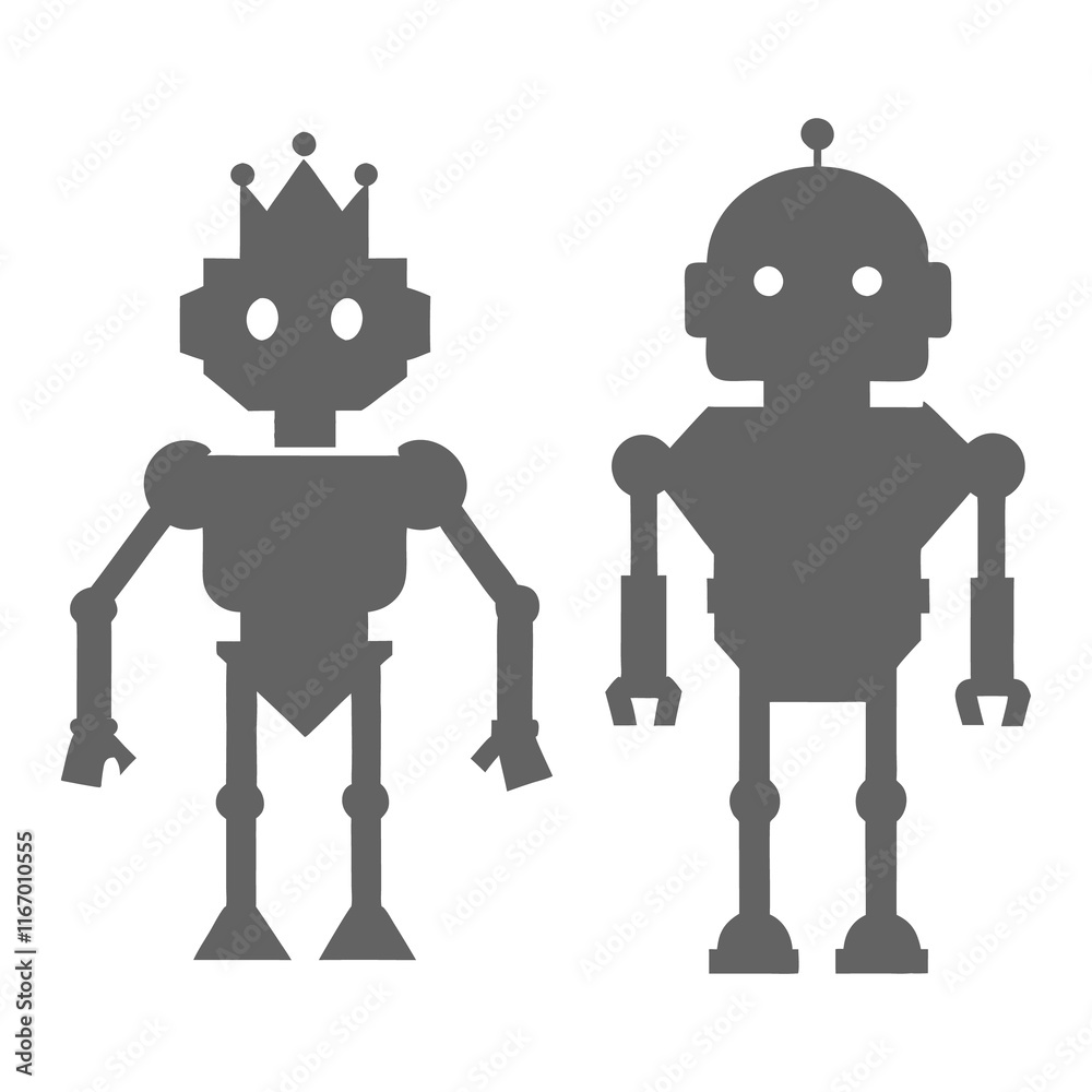Two Robot Icon Flat Black and White Vector Art generated Ai Two Robot Icon Flat Black and White Vector Art generated Ai