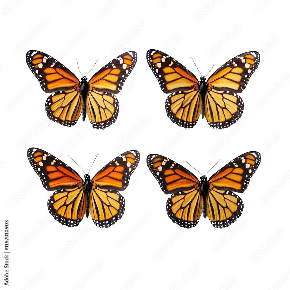 Fototapeta premium a group of orange butterflies isolated on a transparent background, free PNG image, PNG file, Generative art.