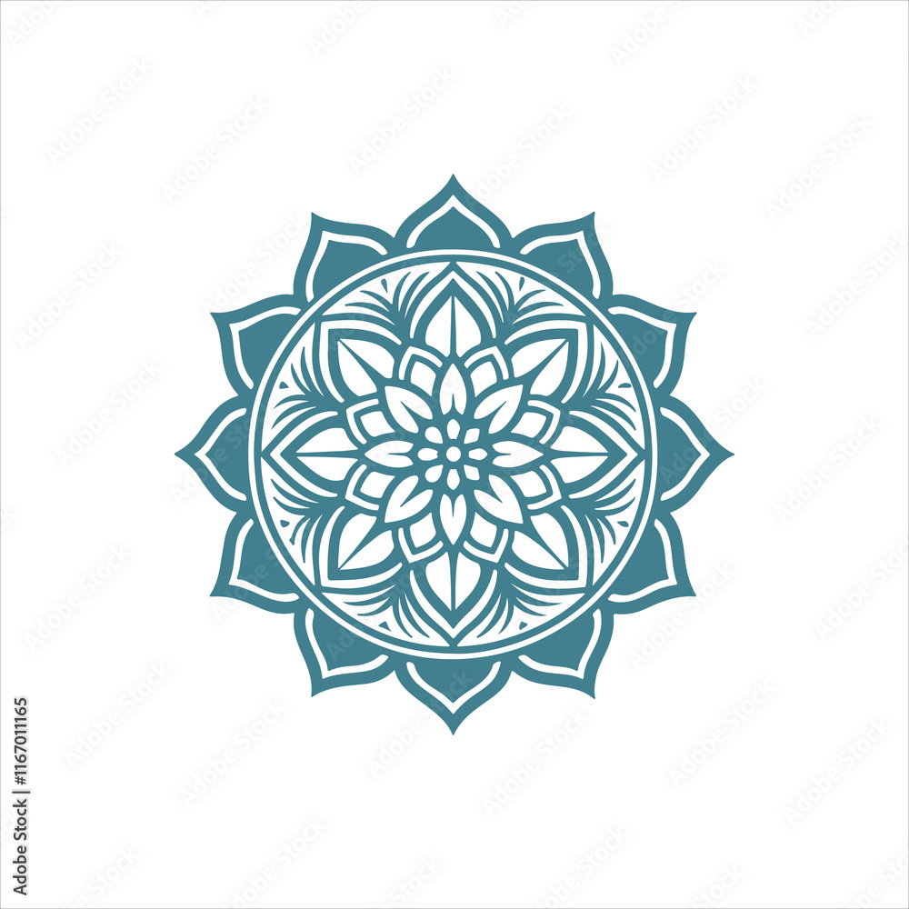 Top view of a ceramic plate showcasing a detailed floral mandala design in vibrant orange and teal colors, isolated on white background. Top view of a ceramic plate showcasing a detailed floral mandala design in vibrant orange and teal colors, isolated on white background.