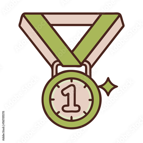 Marathon medal icon with number one in green and beige colors