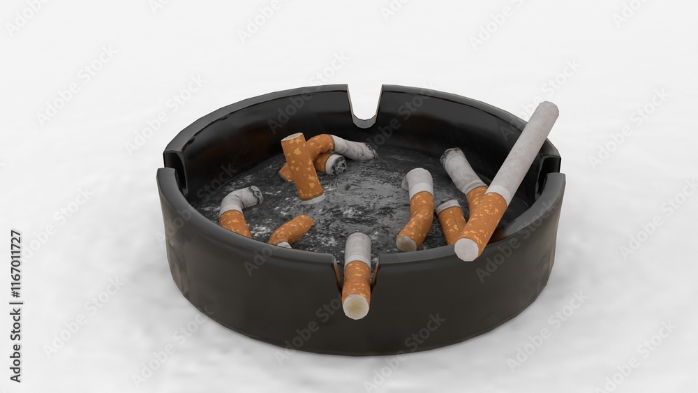 ashtray with cigarette on white background ashtray with cigarette on white background