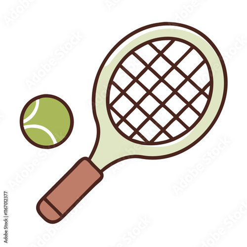 Tennis racket icon with tennis ball on white background