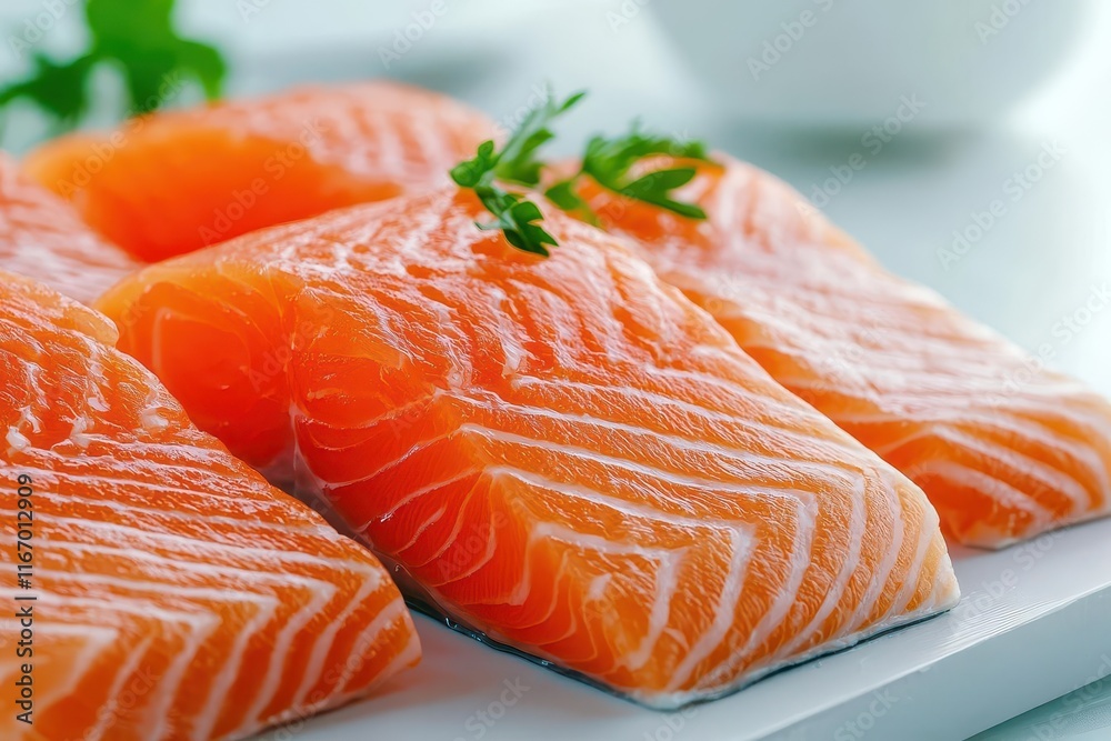 Ultra-HD close-up of fresh salmon fillets with skin, isolated on a white background, extremely detailed, 8K resolution Ultra-HD close-up of fresh salmon fillets with skin, isolated on a white background, extremely detailed, 8K resolution